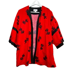 Vintage 80s Albert Nipon Jacket Bows Red Kimono Overcoat Cotton Small