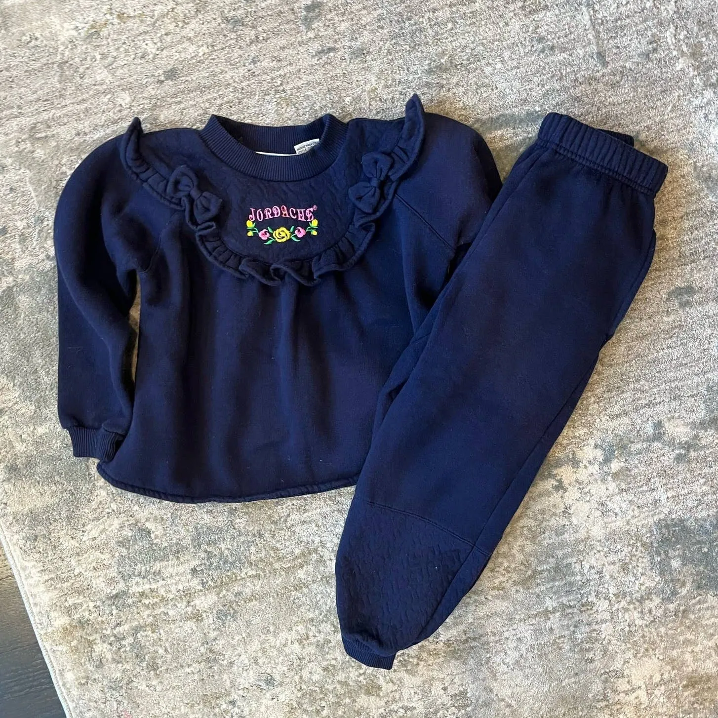 Vintage Jordache Navy Flower Sweatsuit Outfit 4/5