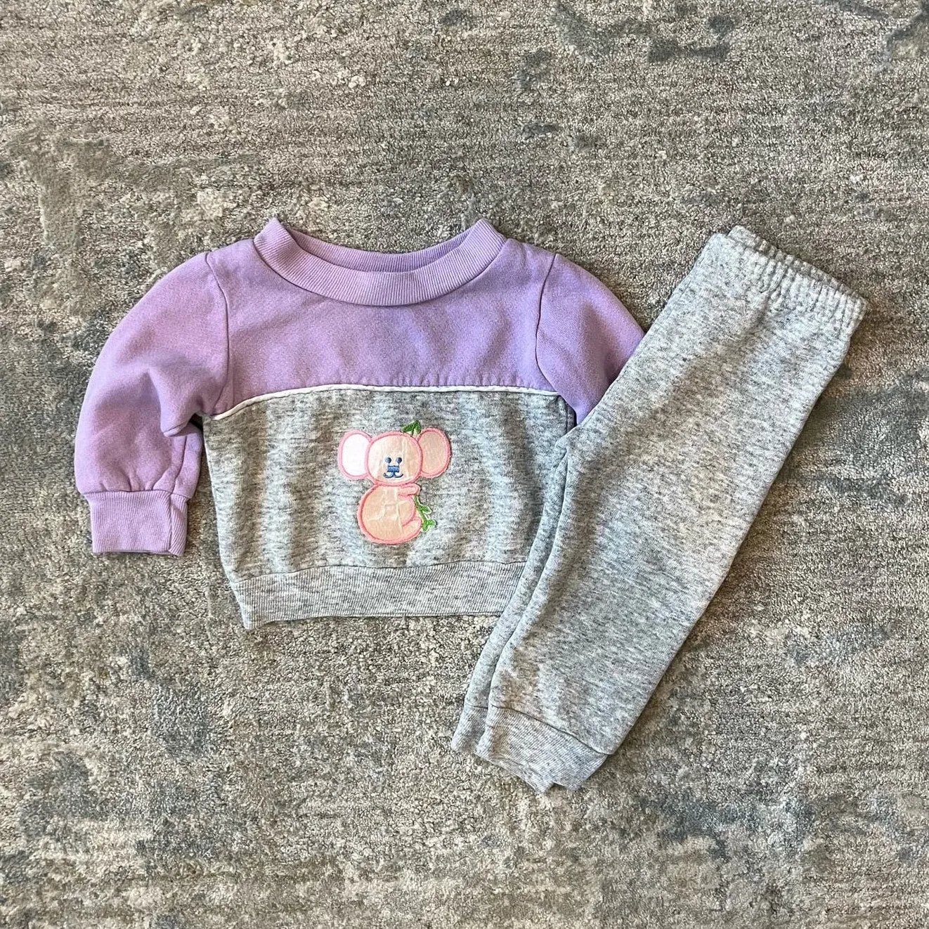 Vintage Kids World Purple Gray Koala Sweatsuit 12 Months