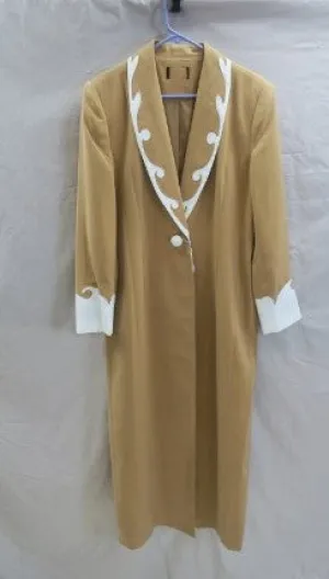 Vintage Tan Long Western Coat Duster White Trim