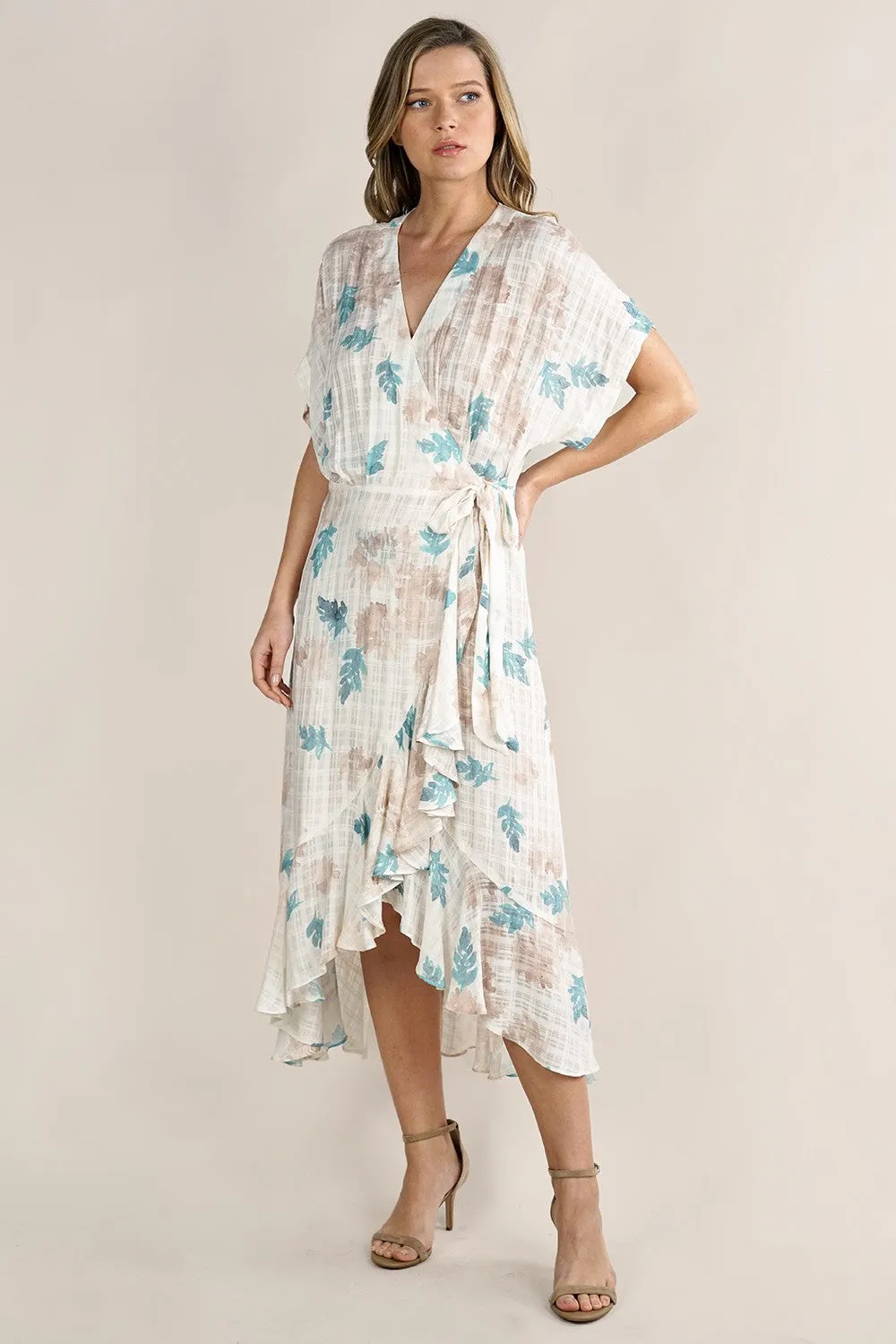 Watercolor Floral Midi Wrap Dress
