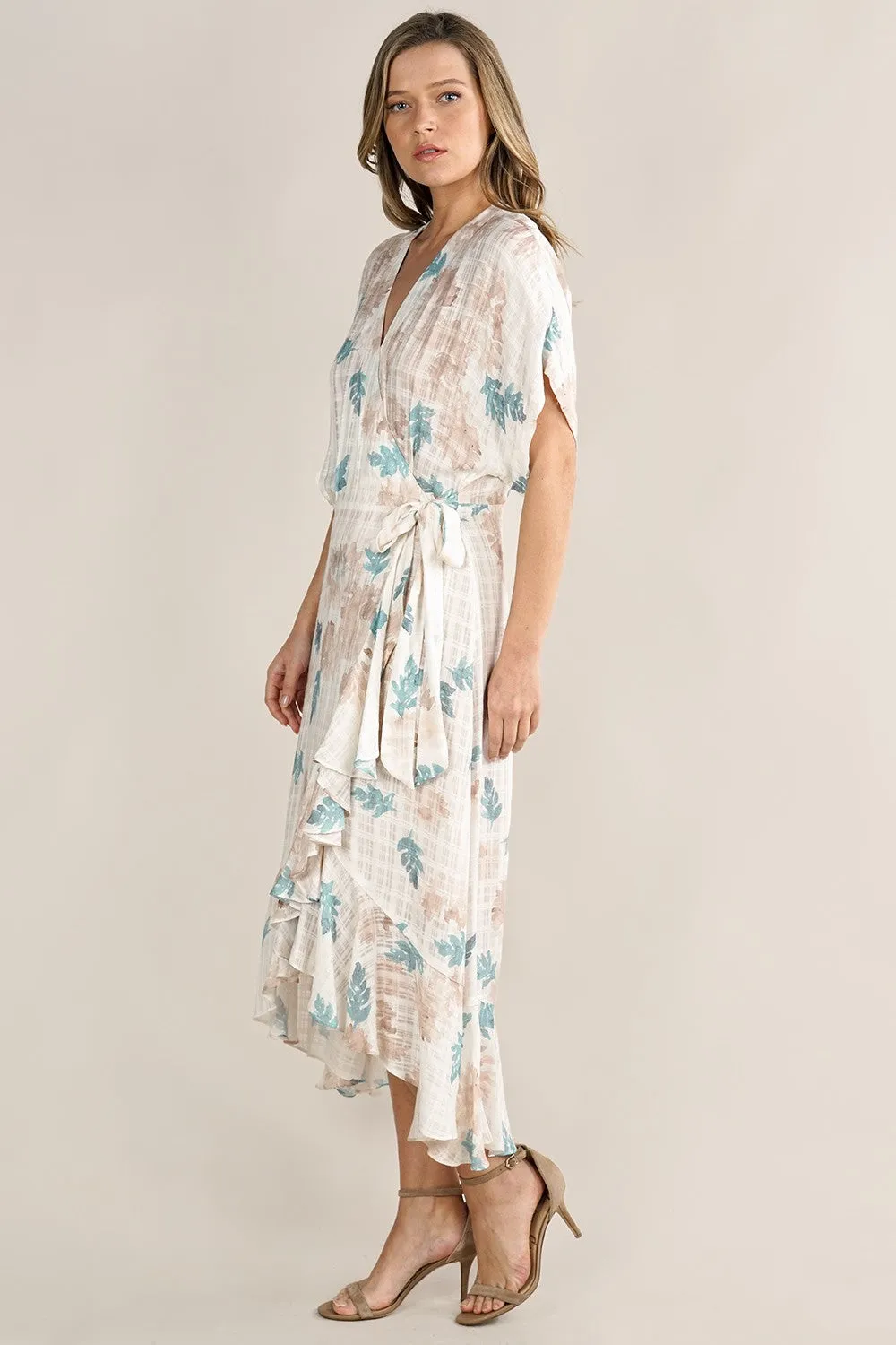 Watercolor Floral Midi Wrap Dress
