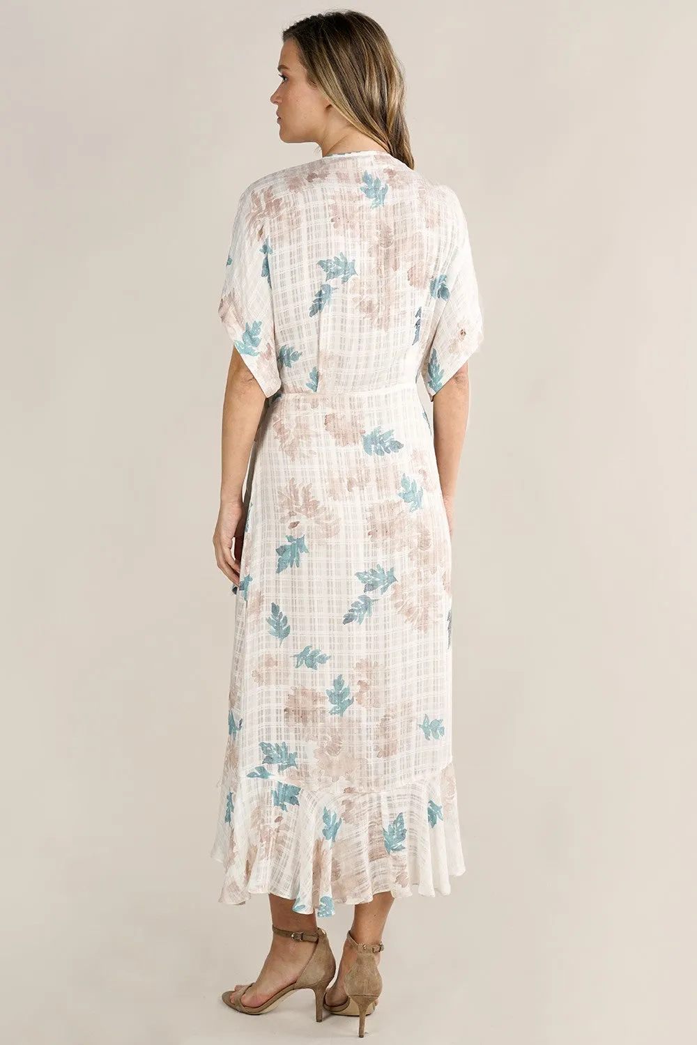 Watercolor Floral Midi Wrap Dress