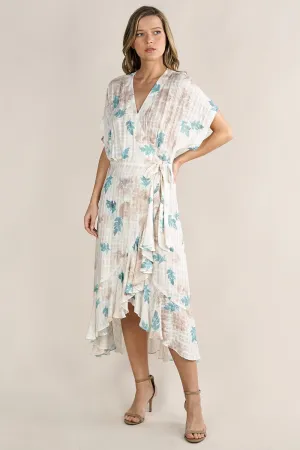 Watercolor Floral Midi Wrap Dress