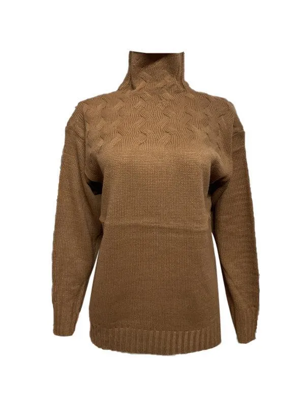 Wenkouban-Spring Casual Outfits Y2K Outfits Solid Cable Knit Splice Turtleneck Sweater