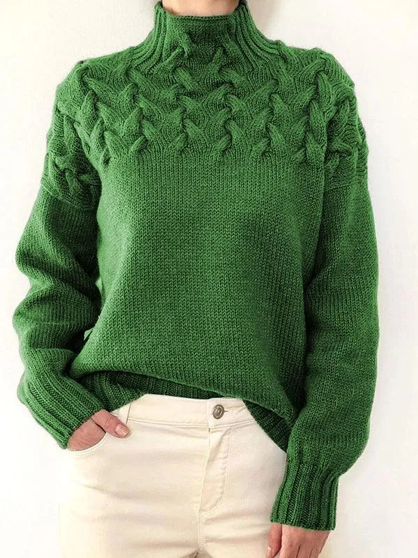 Wenkouban-Spring Casual Outfits Y2K Outfits Solid Cable Knit Splice Turtleneck Sweater