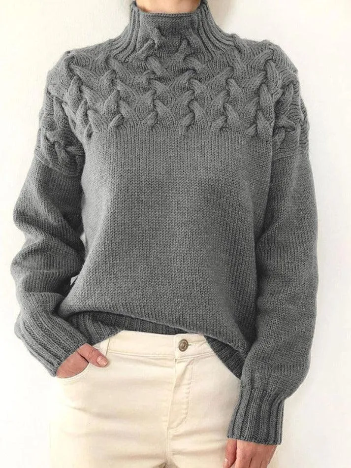 Wenkouban-Spring Casual Outfits Y2K Outfits Solid Cable Knit Splice Turtleneck Sweater