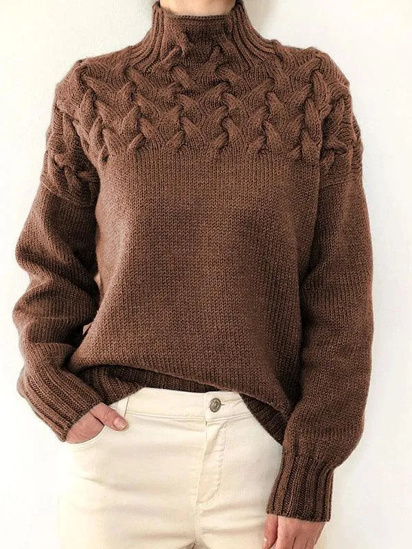 Wenkouban-Spring Casual Outfits Y2K Outfits Solid Cable Knit Splice Turtleneck Sweater