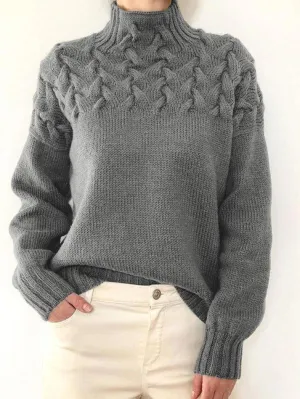 Wenkouban-Spring Casual Outfits Y2K Outfits Solid Cable Knit Splice Turtleneck Sweater