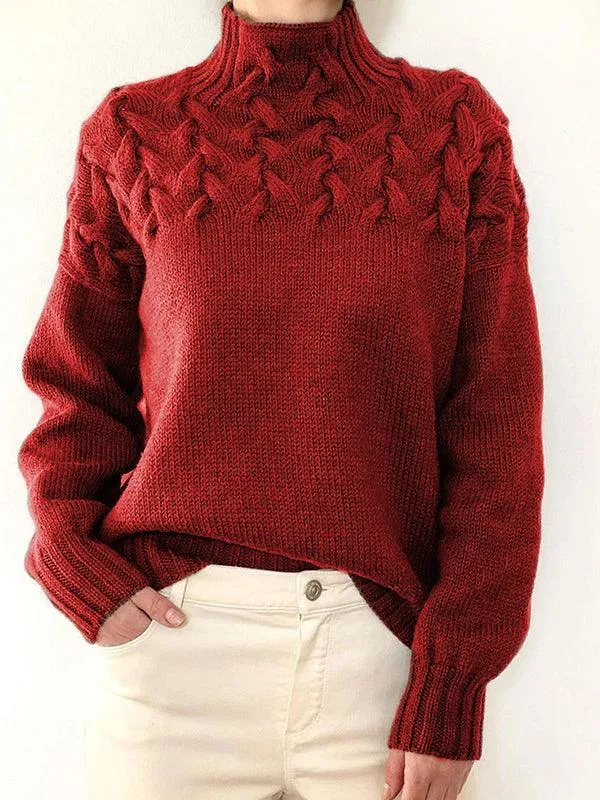 Wenkouban-Spring Casual Outfits Y2K Outfits Solid Cable Knit Splice Turtleneck Sweater