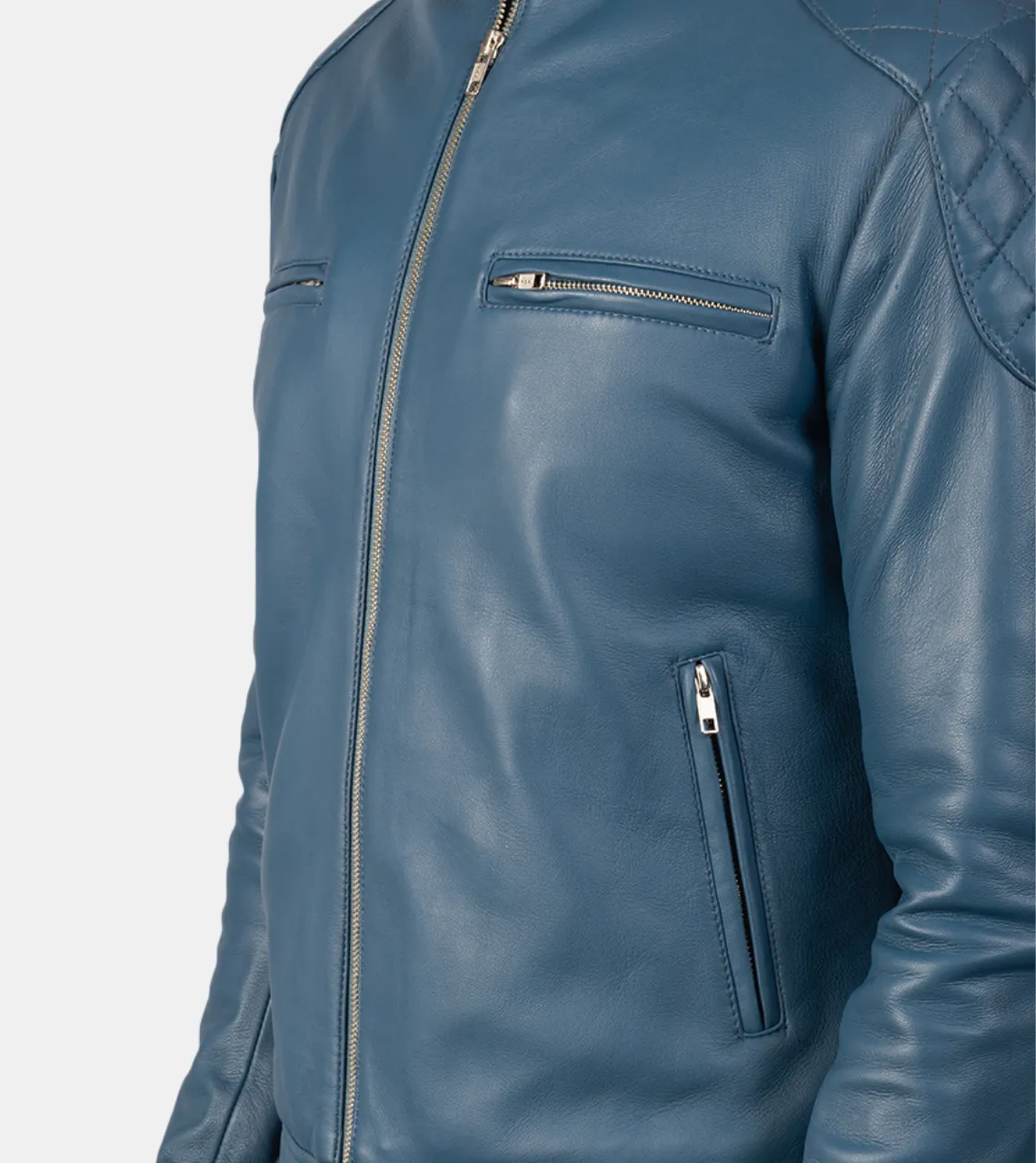 Wilbur Blue Quilted Men's Leather Jacket