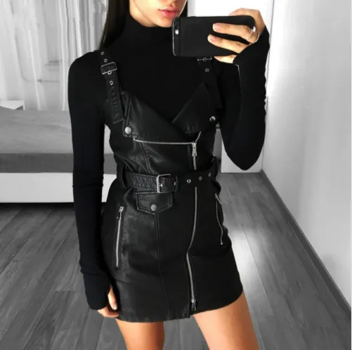 Women's Clothes | PU Leather Dress | V-Neck Mini Dress | Women Dress