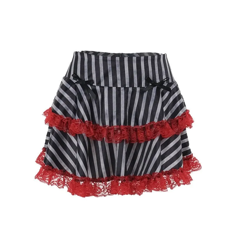 Women's Grunge Striped Layered Lace Splice Skirt