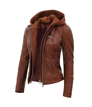 Women's Hooded Style Leather Jacket
