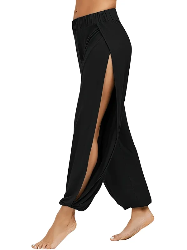 Women's Loose Sweatpants with Elastic Waist and Side Splits - SF1458