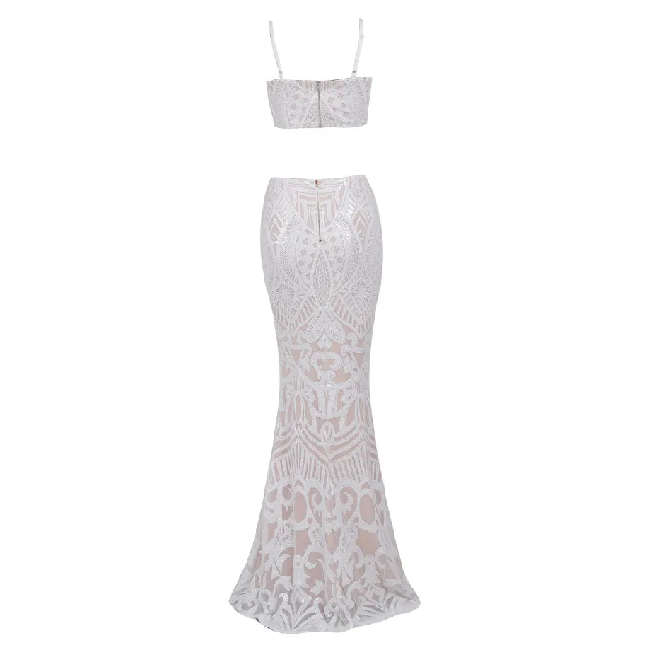Women's Off-Shoulder Sequin Two-Piece Set Dress