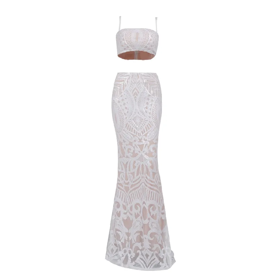 Women's Off-Shoulder Sequin Two-Piece Set Dress