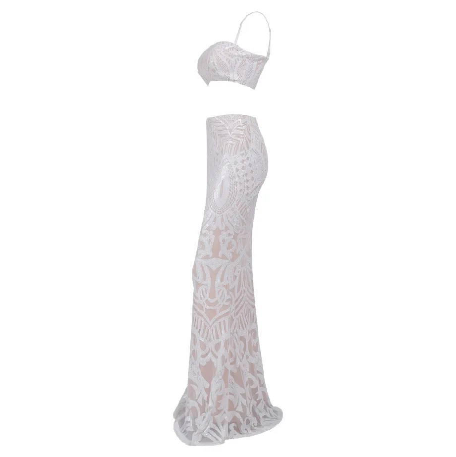 Women's Off-Shoulder Sequin Two-Piece Set Dress