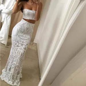 Women's Off-Shoulder Sequin Two-Piece Set Dress