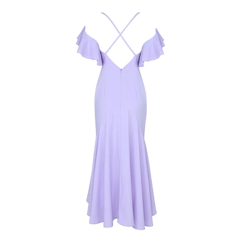 Women's Summer Backless Long V-Neck Dress With Ruffles