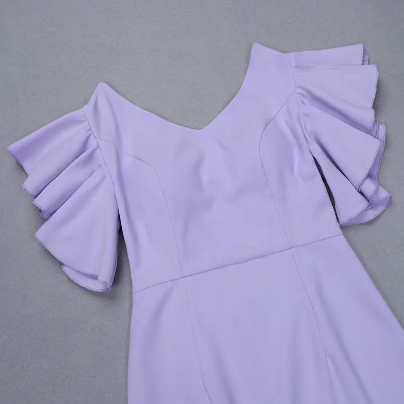 Women's Summer Backless Long V-Neck Dress With Ruffles