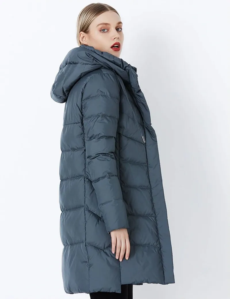 Women's Winter Thick Warm Bio-Fluff Long Coat With Sewn Hood