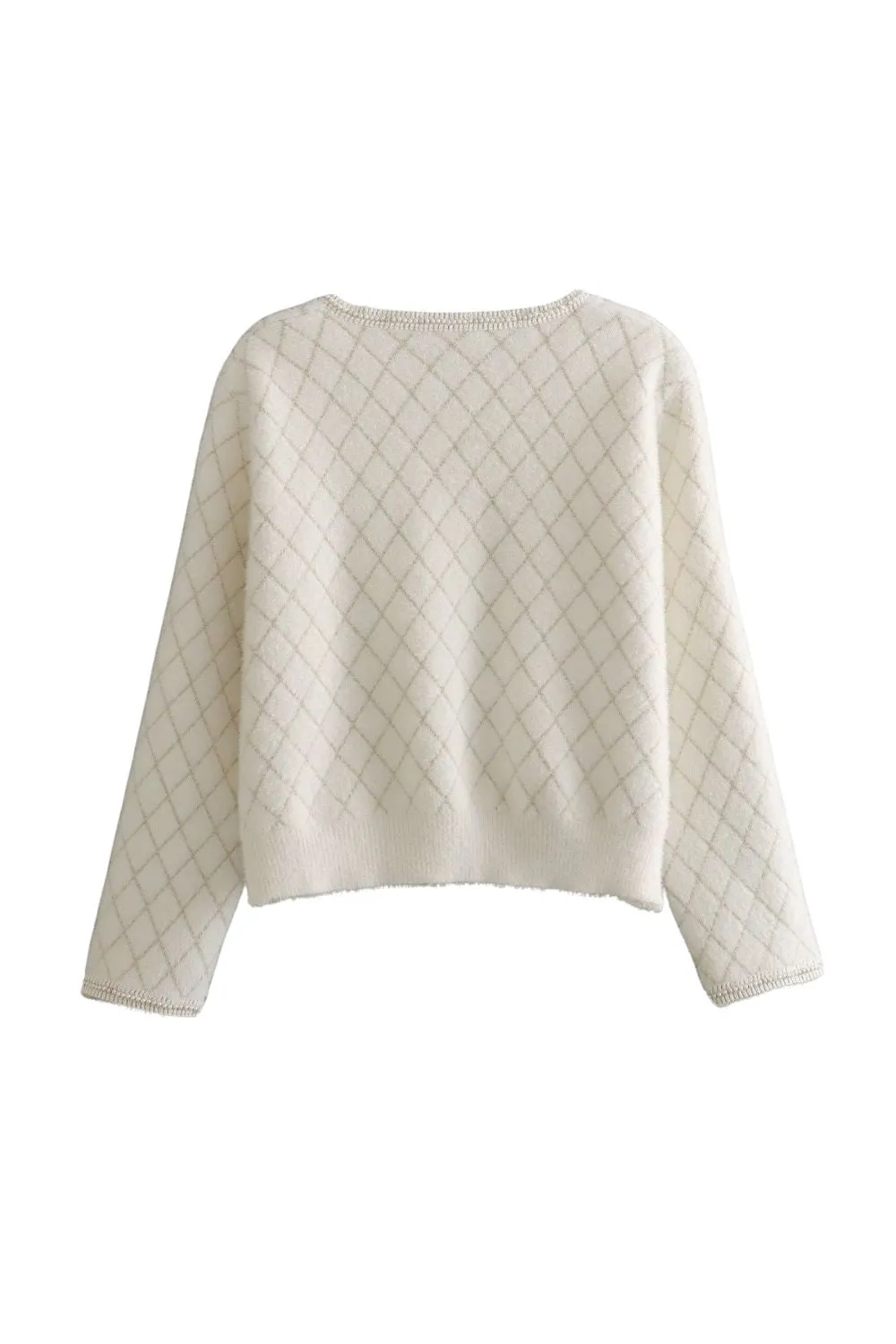 'Yuliya' Metallic Trim Diamond Knit Sweater